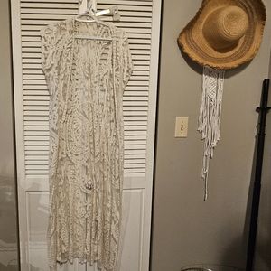 Entro Cream Lace Kimono Coverup Long Duster Cardigan